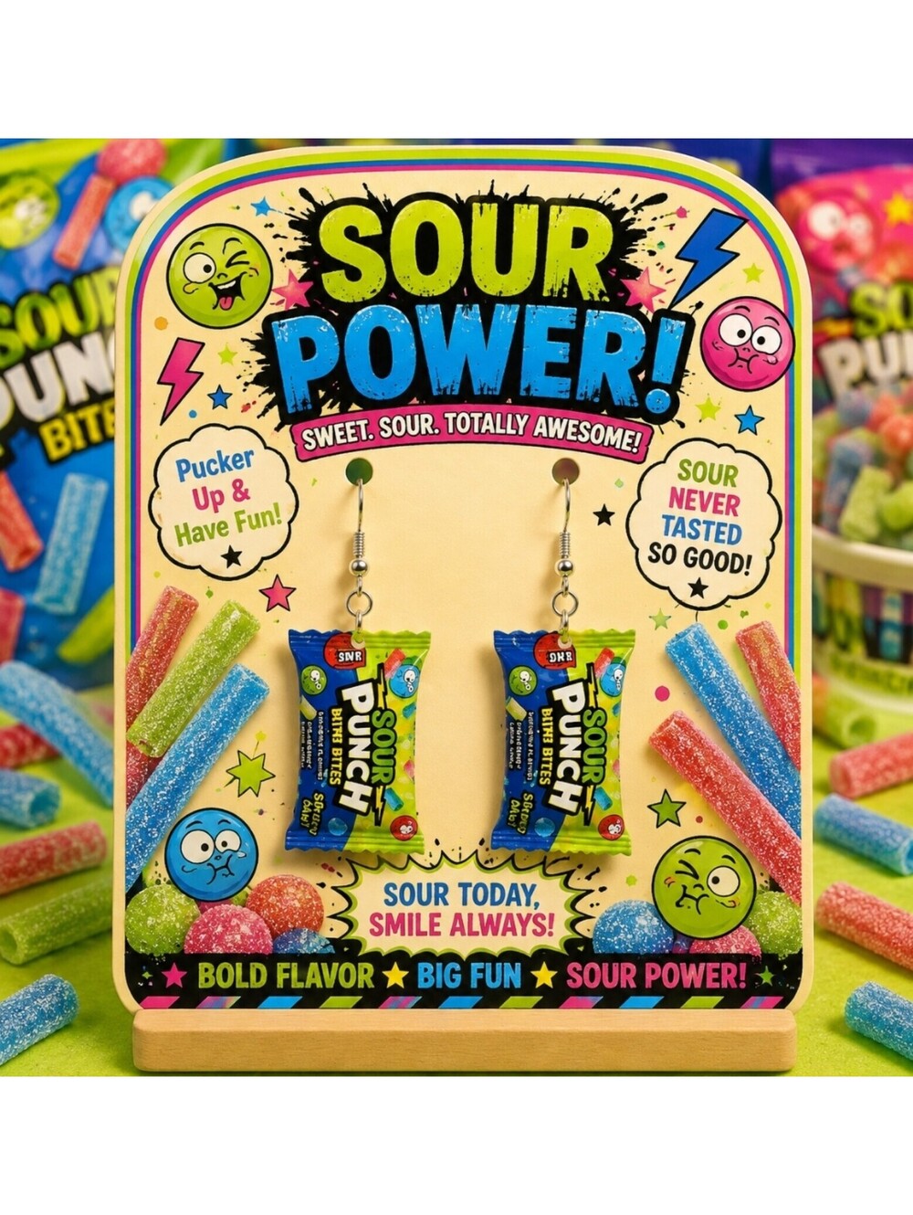 Fun Jewelry Mini Sour Punch Gummy Candy Hypoallergenic Earrings
